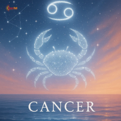 2026 Yearly Horoscope for Cancer cosmic crab with stardust and glowing Cancer constellation