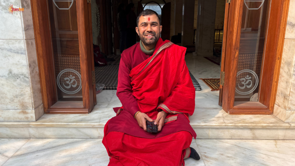 Shatachandi Mahayagna being performed with sacred fire, Vedic chants, and ritual offerings, symbolizing divine guidance and spiritual grace.