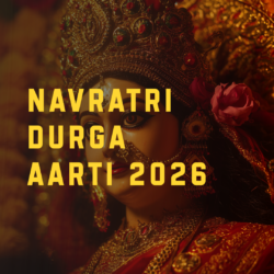 Decorated idol of Goddess Durga with crown and jewelry representing Navratri Durga Aarti 2026.