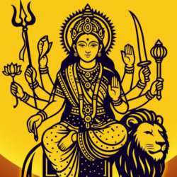 Devotees performing Maa Durga Aarti with a diya and prayer thali during the Navratri festival.