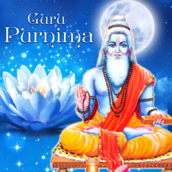 Guru Purnima 2026 featuring a Guru and disciple with spiritual symbols representing wisdom, blessings, and karmic transformation.