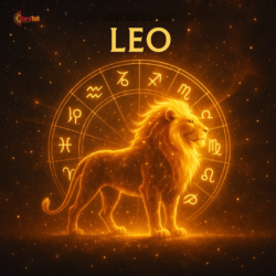 Astrology-themed illustration of Venus in Leo with zodiac symbols and romantic cosmic elements representing love, relationships, and emotional expression.